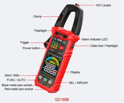 Gvda Digital Smart Inrush Clamp Meter Multimeter 600A True RMS AC/DC Current AMP Meter Measures Current Voltage Temperature Capacitance Tester