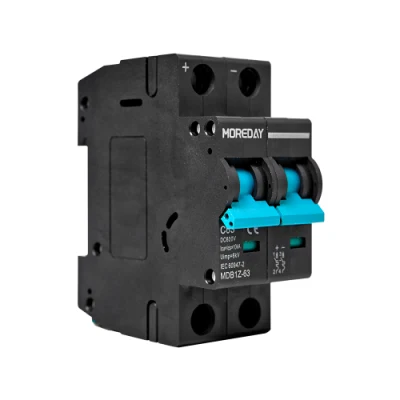 DC Miniature Circuit Breaker, 2p 600V 1000V MCB Safety Breaker, for Solar PV System Solar Panels Grid System, Thermal Magnetic Trip, DIN Rail Mount