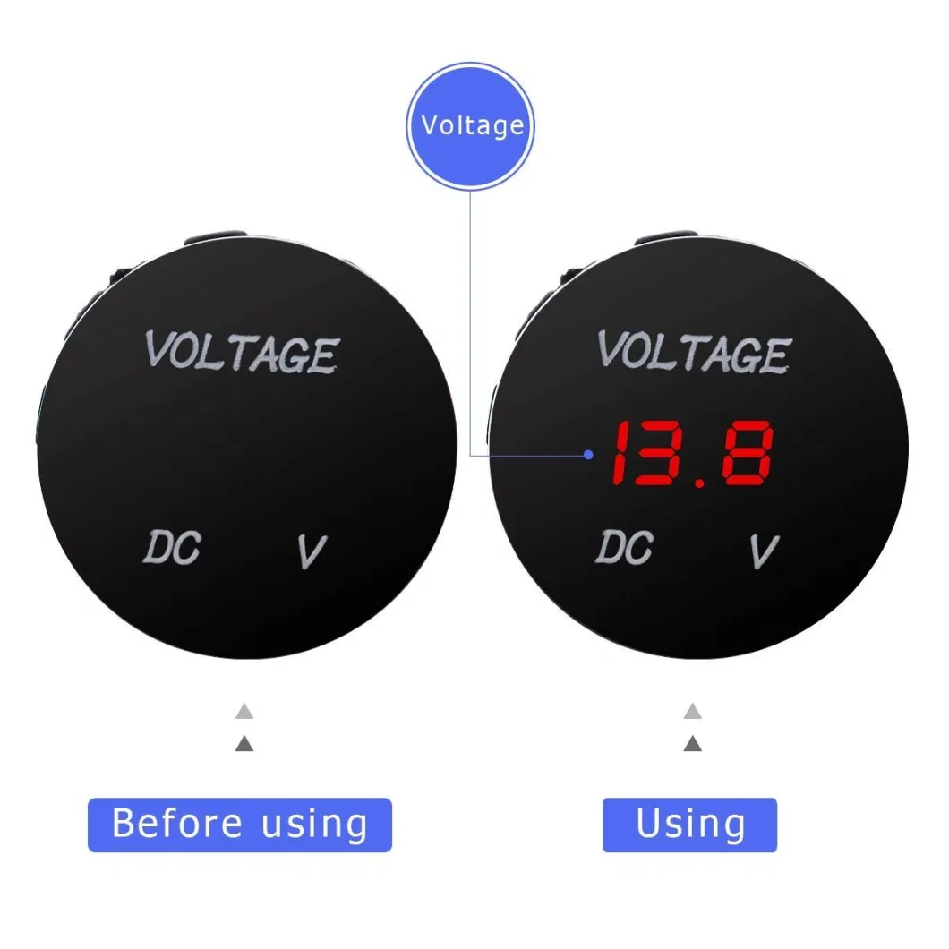 Waterproof Voltmeter, Red LED Digital Display Voltage Meter for DC 12V-24V Car/Motorcycle/Truck