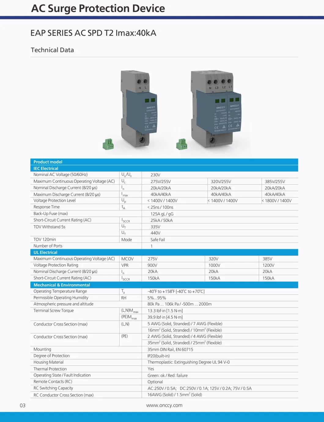 Arrester Solar System PV AC Surge Protection Device (AC SPD) 320V T1+T2 for Photovoltaic