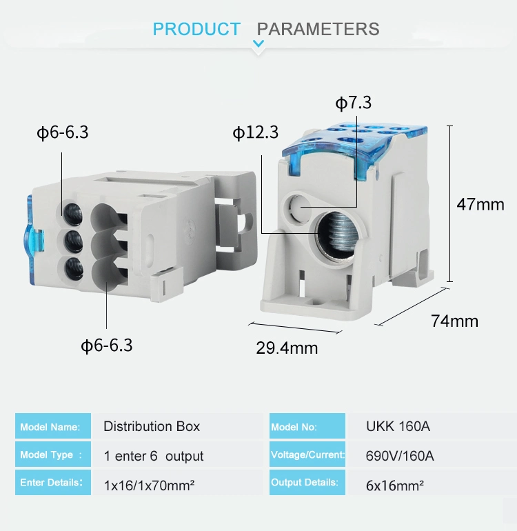 Ukk 160A Screw Wire DIN Rail Mounted Terminal Power Distribution Block