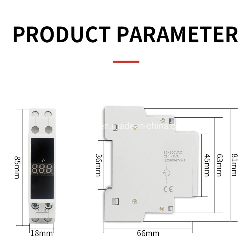 Modular Voltage Meter Single Phase AC LED Digital Display DIN Rail Voltmeter