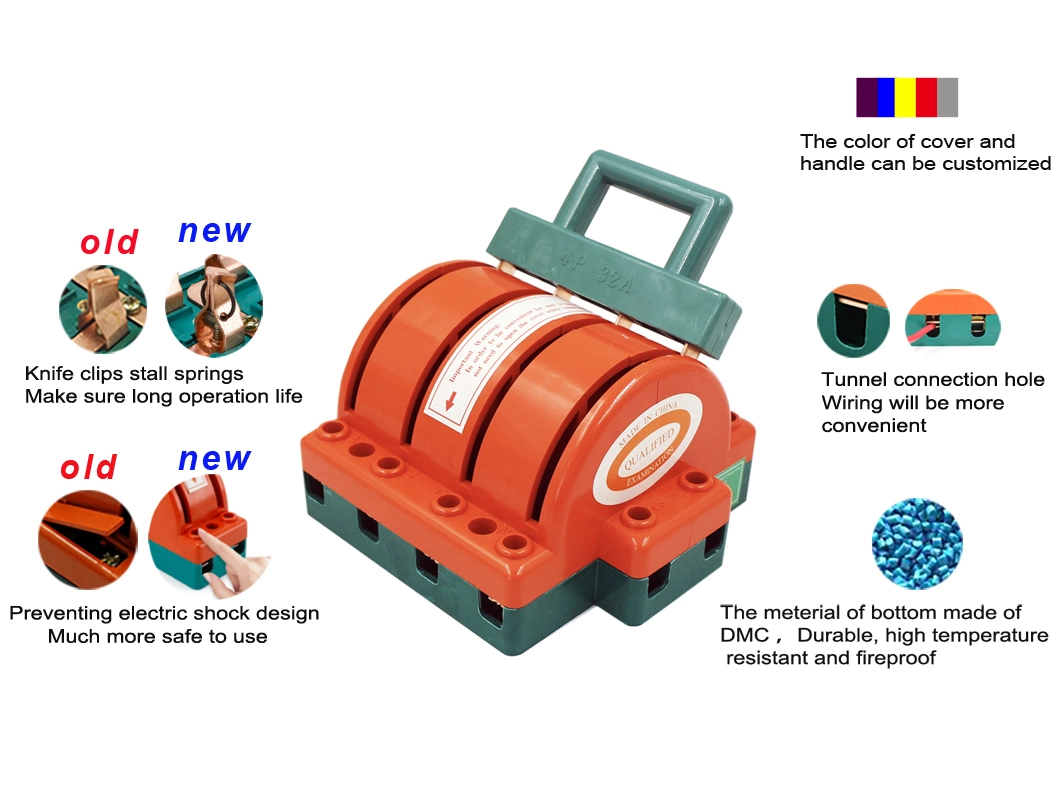 Electrical 4 Pole 32A Knife Switch Blade Disconnecting Changeover Switch