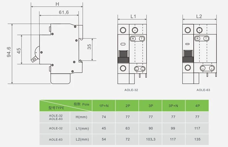 Aoasis Aole-63 2 Pole Electronic Type B Residual Current Circuit Breaker RCCB