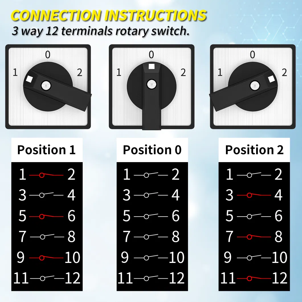 Rotary Switch 3 Position Selector Switch 12 Terminals 63A 690V AC on/off/on Changeover Switch Latching Universal Switch Selector