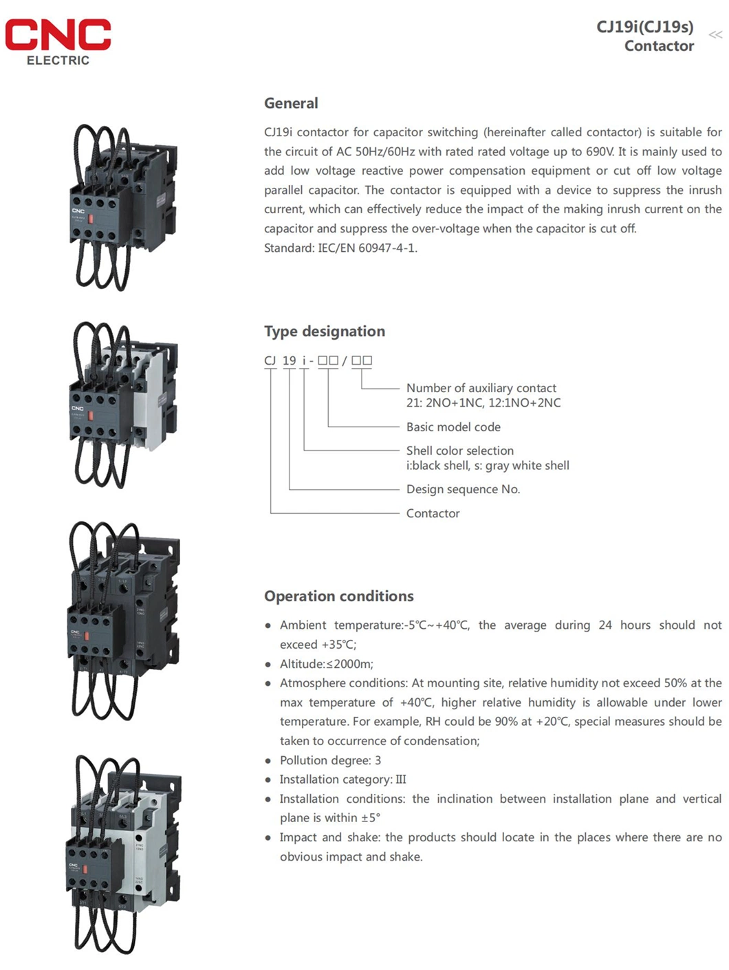 CNC Brand Cj19I 25A Model Capacitor Changeover AC Contactor Adapter Power AC 220V AC380V