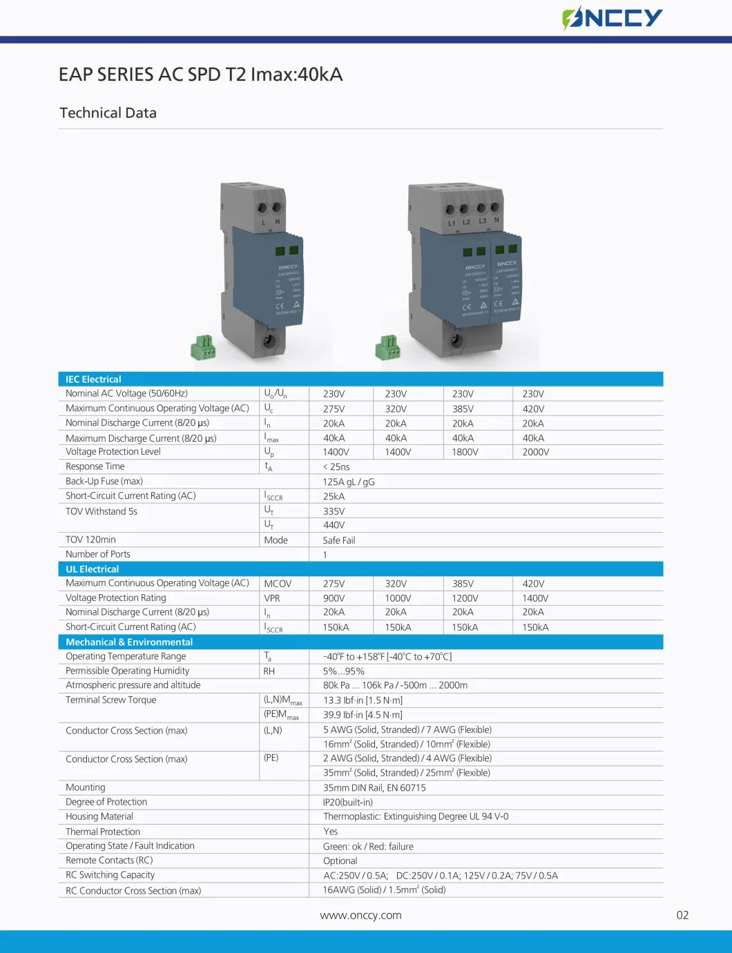 Arrester Solar System PV AC Surge Protection Device (AC SPD) 320V T1+T2 for Photovoltaic