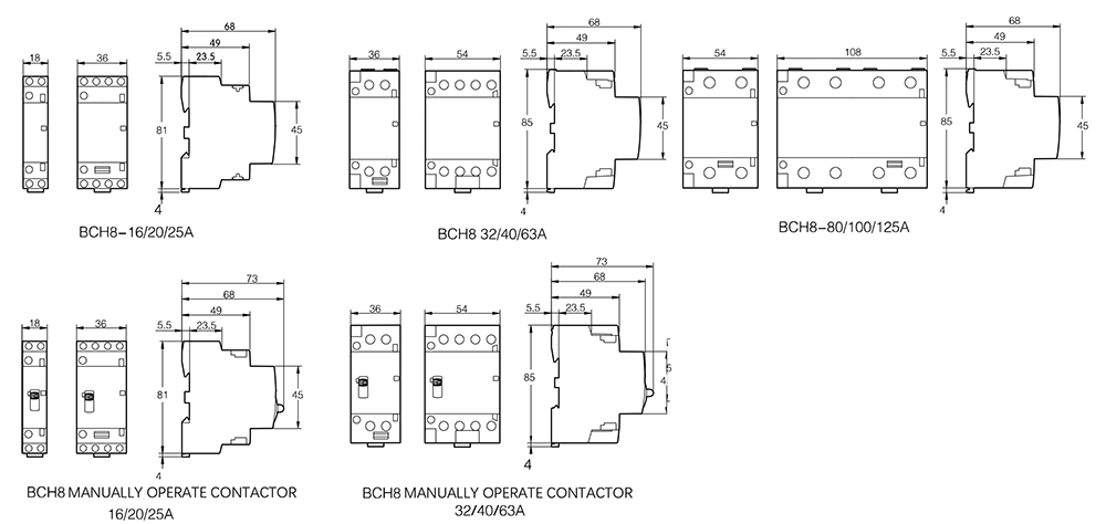 Bch8-25 2p Electric Household AC Contactor DIN Rail Mini Modular Contactor