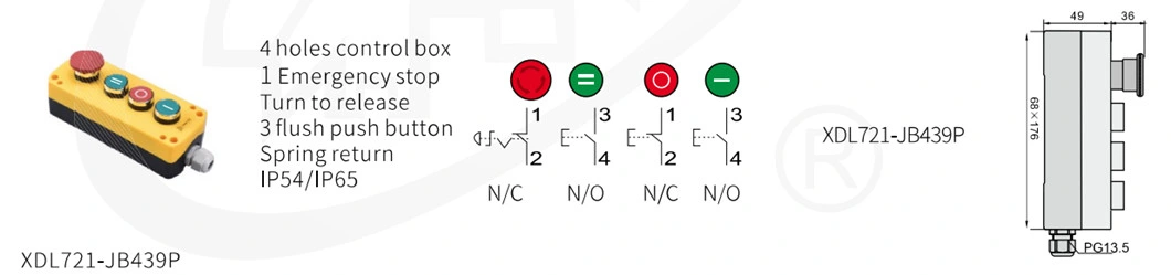Xdl721-Jb439p 4 Holes Elevator Enclosure Emergency Remove Control Push Button Box