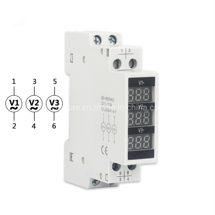 Modular Voltage Meter 3 Phase 80V to 500V AC LED Digital Display DIN Rail Volt Meter