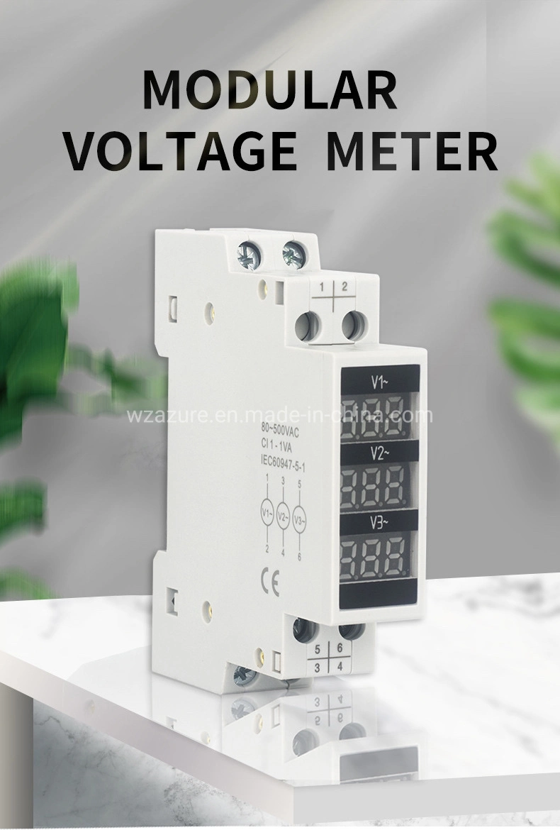 Modular Voltage Meter 3 Phase 80V to 500V AC LED Digital Display DIN Rail Volt Meter