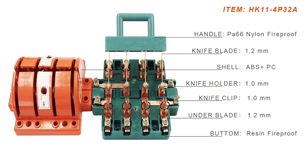 Electrical 4 Pole 32A Knife Switch Blade Disconnecting Changeover Switch