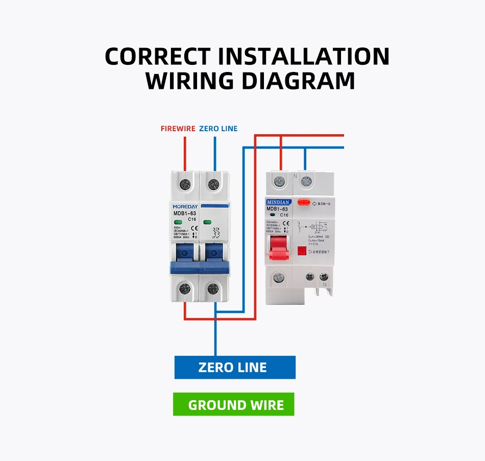 RCBO Circuit Breaker 1p+N Earth Leakage Circtuit Breaker ELCB RCCB RCD RCBO 6A 10A 16A 20A 25A AC Type Residual Current Device