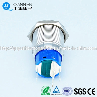 19mm 1no Nc/2no 2nc Resetable Self-Locking High Flat Ring Illuminated Button Switch IP67 Ik10