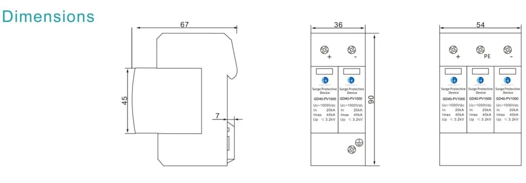 3p DC 1000V 20-40ka SPD House Power Surge Protector Protective Arrester Device DIN Rail Lightning Protection