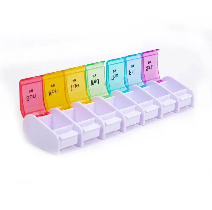 Weekly Daily Plastic Pill Organizer Box with Easy Push Button Pill Container