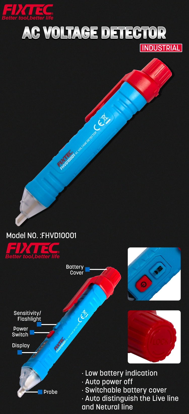 Fixtec Testing Tools Digital Mini Multimeter Voltage Current Pocket Tester Meter with White LED