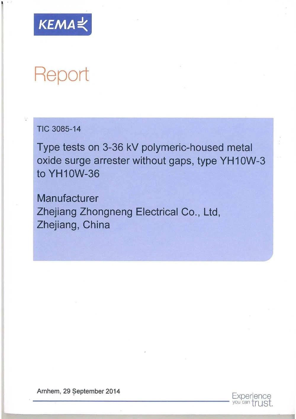 Polymeric Lightning Surge Metal-Oxide Arrester