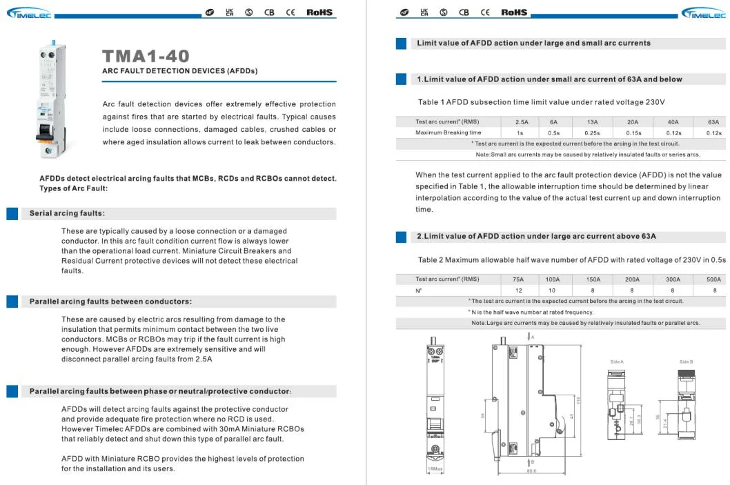 AFDD Electrical TMA1-40 C25 TypeA 1P+N 6KA Afdd break