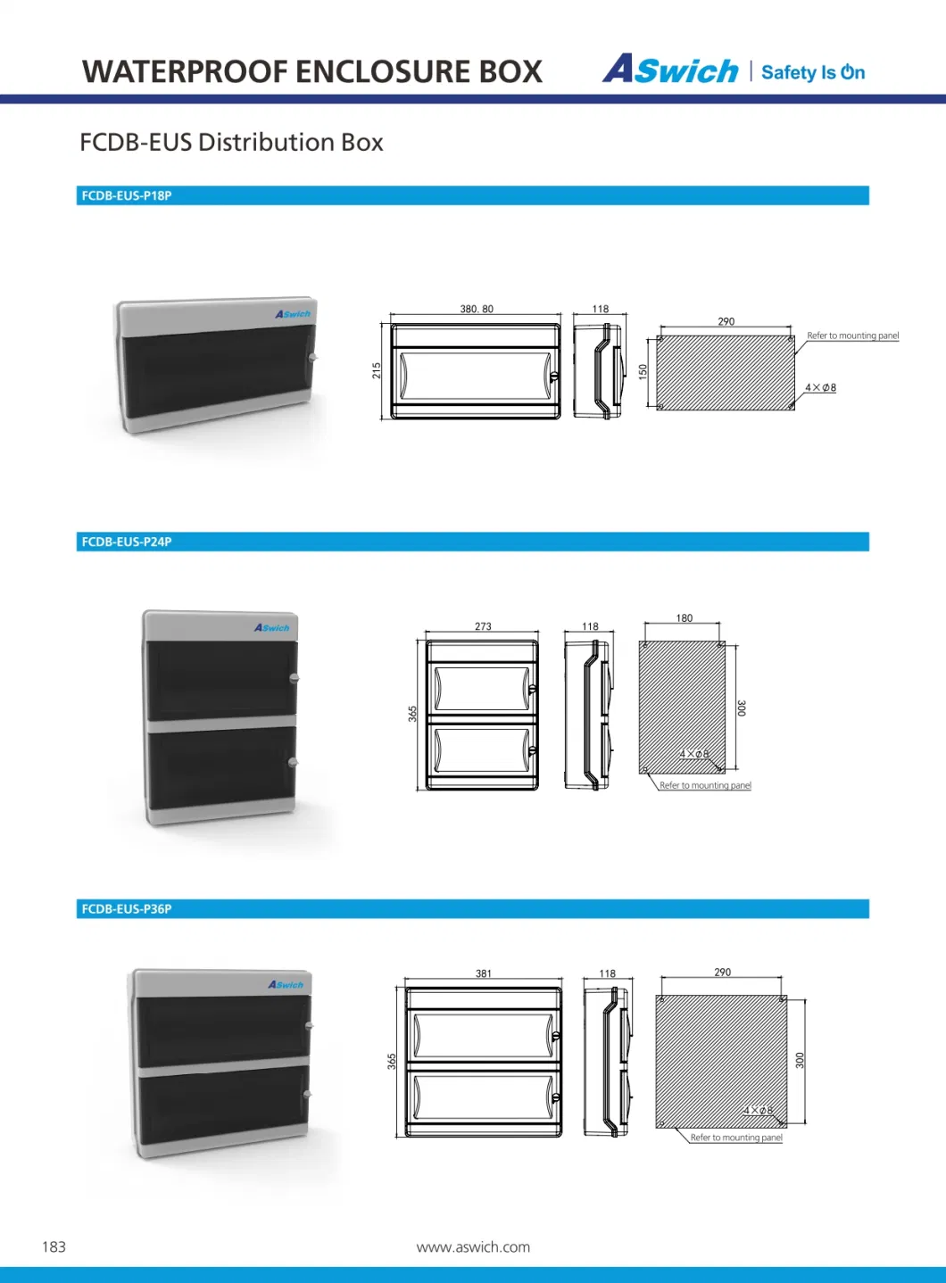 4way 8ways 12 Ways 24 Ways IP65 Waterproof and Dustproof Distribution Box MCB Box ABS PC Material