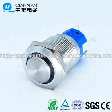 19mm 1no Nc/2no 2nc Resetable Self-Locking High Flat Ring Illuminated Button Switch IP67 Ik10