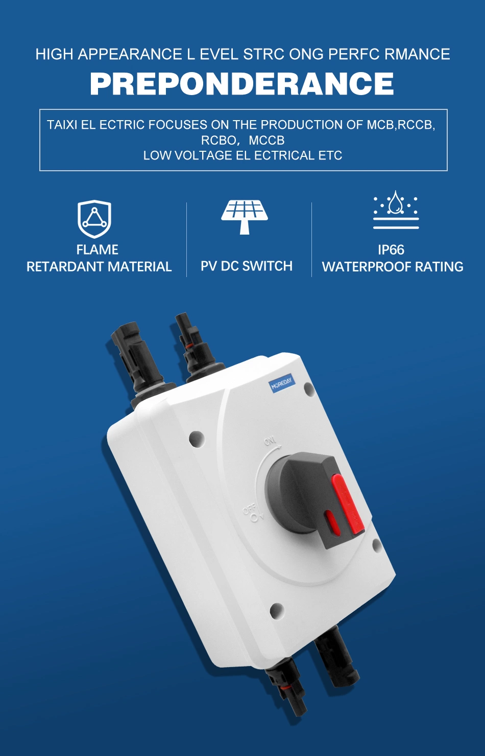 Moreday PV String Protection 1200V 32A DC Isolating Switch Solar Switch