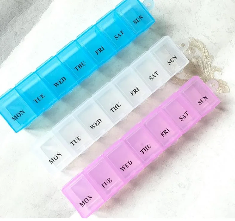 Weekly Daily Plastic Pill Organizer Box with Easy Push Button Pill Container