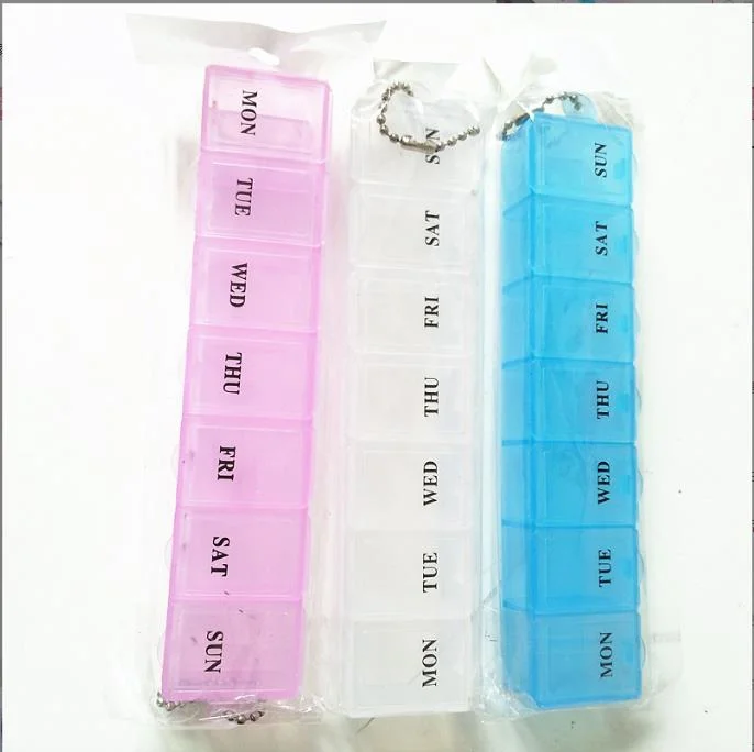 Weekly Daily Plastic Pill Organizer Box with Easy Push Button Pill Container