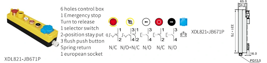 Xdl821-Jb671p Equipment Control Switch Momentary Push Button Electric Switch Station Box
