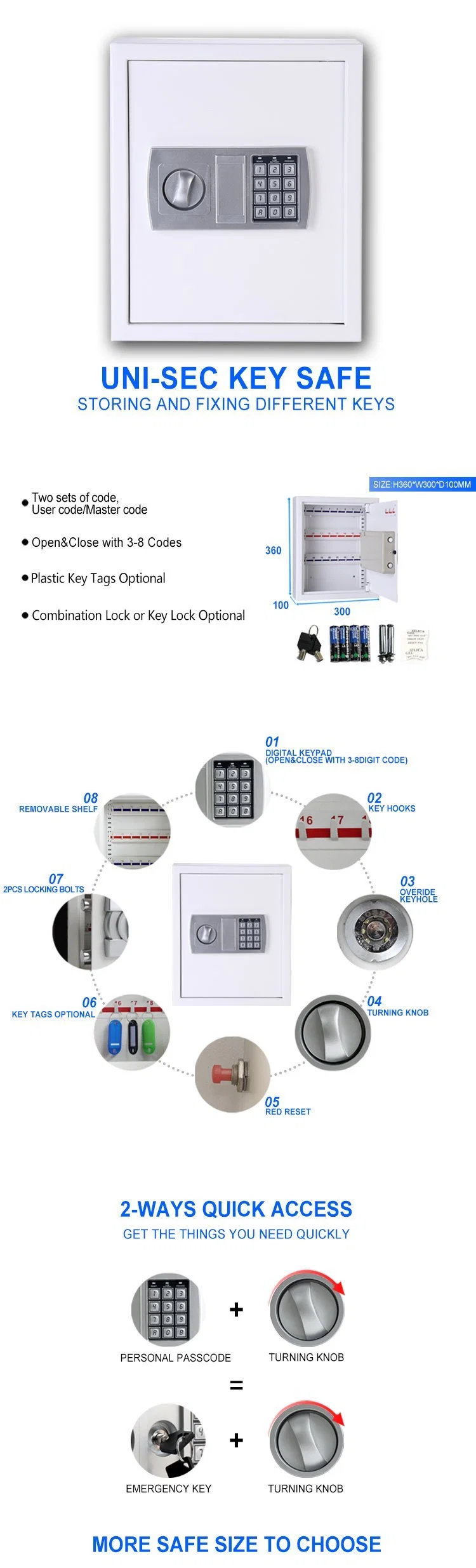 Uni-Sec New Coming Key Box with Push-Button Password, Key Box Lock with Code with CE Certificate (KS-27)