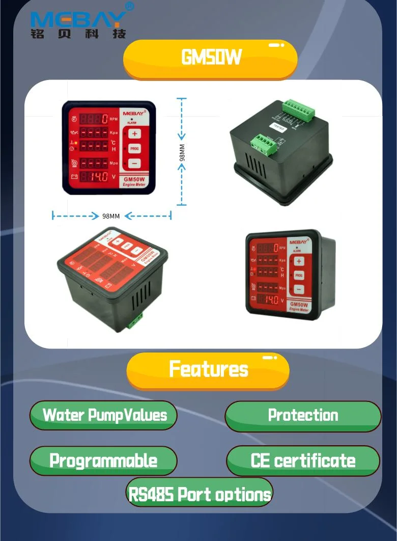 Mebay Digital Engine Meter Rpm Water Temperature Water Pump Pressure Oil Pressure Battery Voltage Hours Meter GM50W