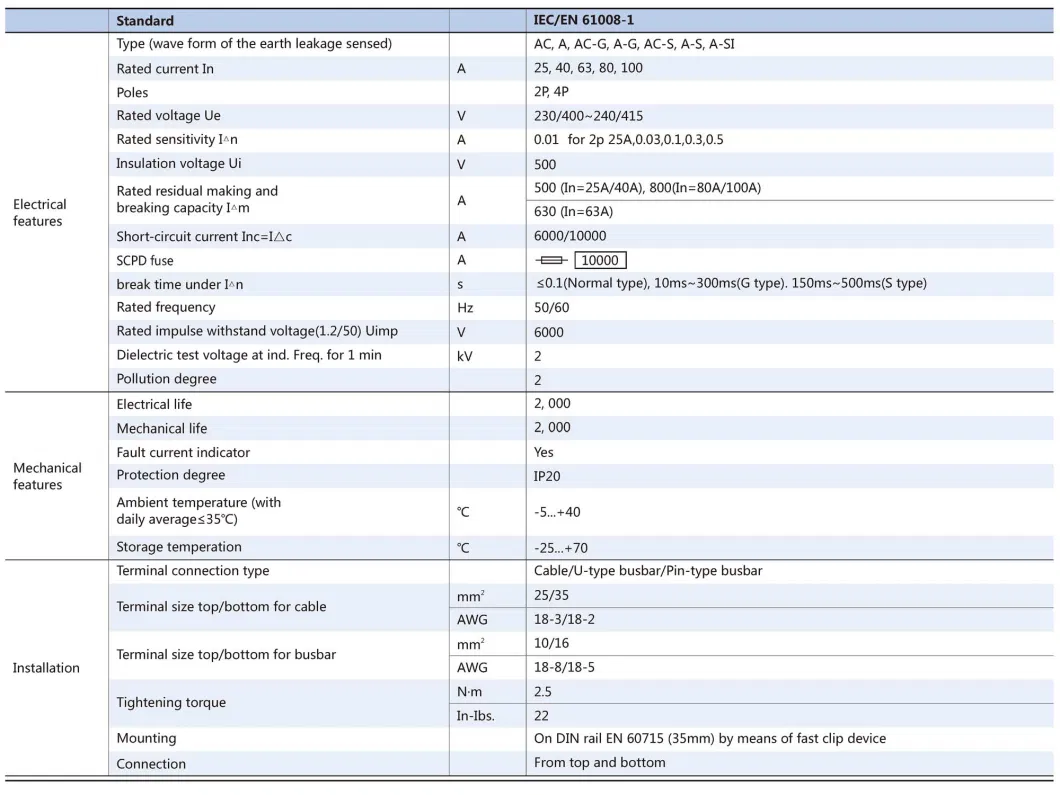 Chint Nl1-63 a Type RCCB 1p+N 3p+N 25A 40A 63A 30mA 100mA 300mA 6ka 10ka English Version Chnt CE and Ukca Type a RCD