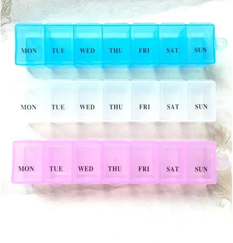 Weekly Daily Plastic Pill Organizer Box with Easy Push Button Pill Container