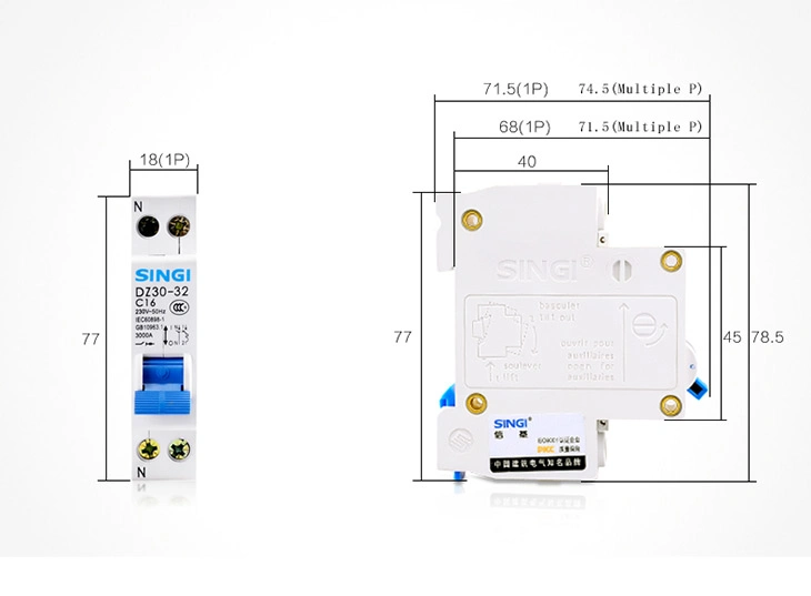 Rated Current 32A 230V 1p+N 30mA Mini Circuit Breaker MCB