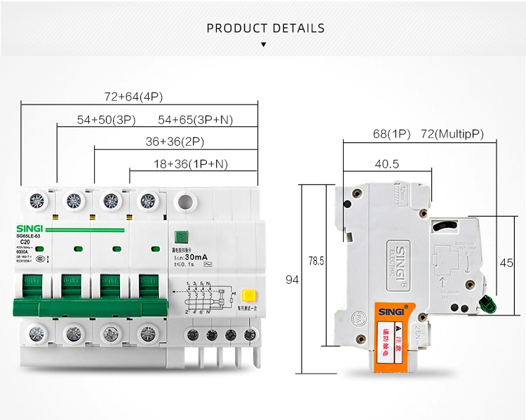 Hot Sale 1-4p Singi Electrical Breakers Mini Price Miniature Circuit Breaker Sg65le-63