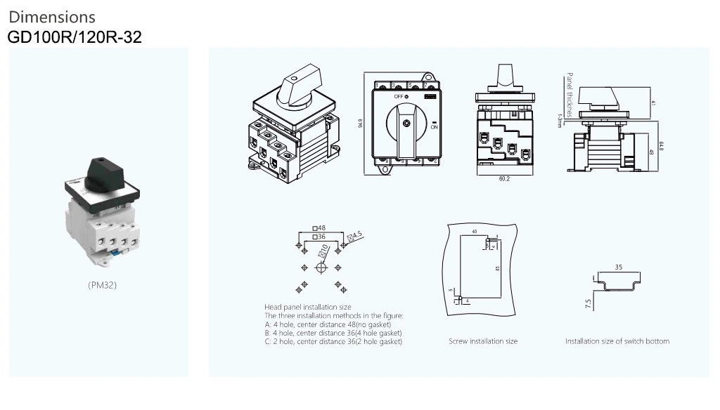 Cage Type Solar DC Disconnect Switch 1500VDC Power Isolator Switches Isolating for Solar Power System