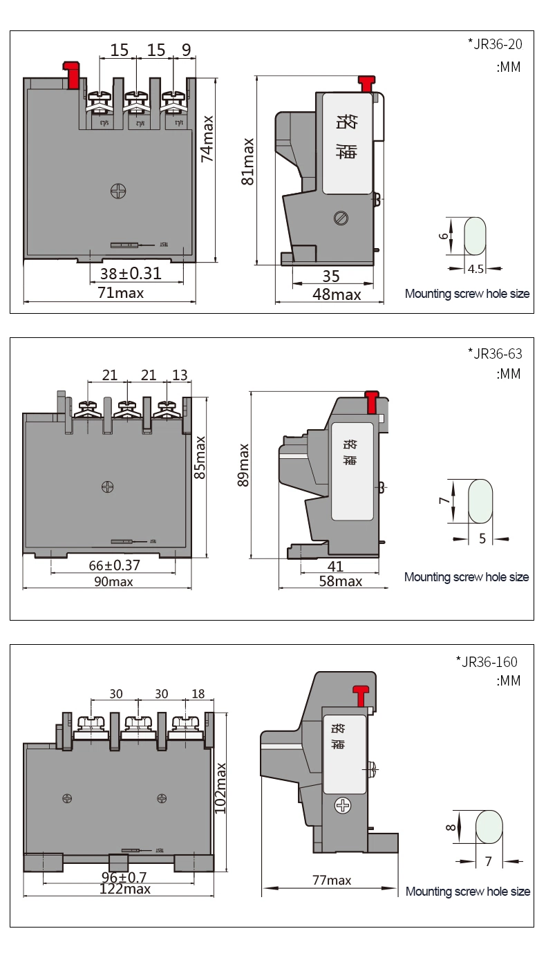 Factory Price Jr36-160 Jr16b 53A-85A 75A-120A 100A-160A 3p 1no+1nc Thermal Overload Relay