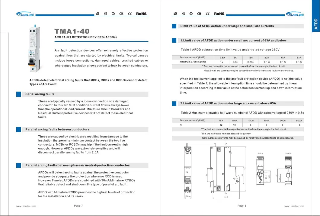 Arc fault detection device 1p+N 6KA 40A TypeA Prevention Electric Fire AFDD