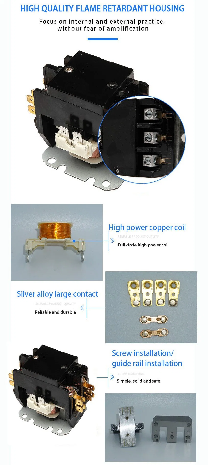 2 Phase 24V OEM Air Conditioner Compressor HVAC Contactor Sac-25/1.5p