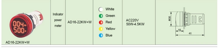 Ad16-22vahzs 22mm AC LED Light Digital Voltage Current Meter Indicator Voltmeter Ammeter Frequency Meter