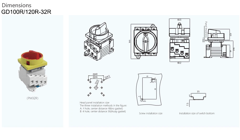 Cage Type Solar DC Disconnect Switch 1500VDC Power Isolator Switches Isolating for Solar Power System