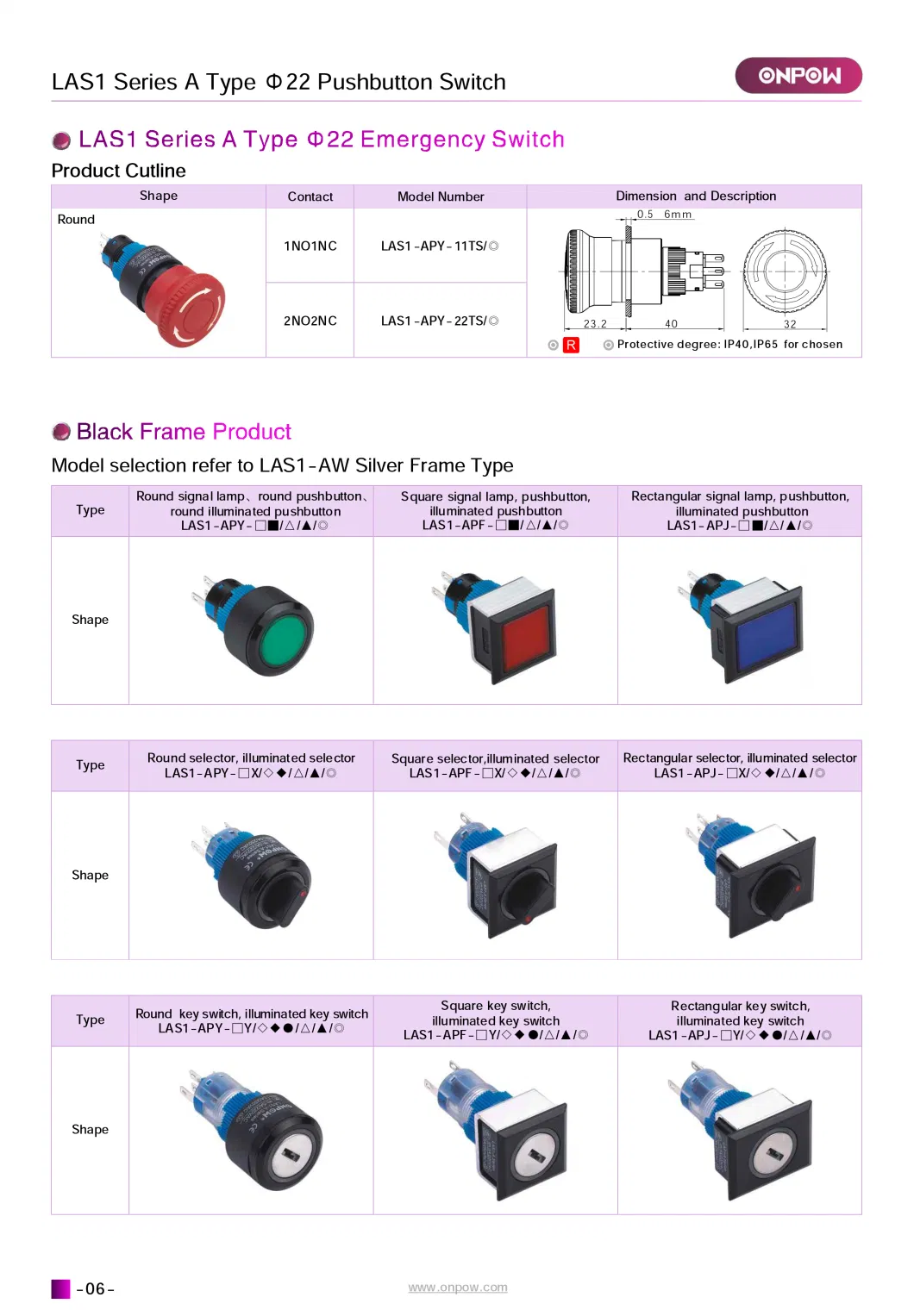 Onpow 22mm Emergency Stop Switch with Warning Ring (Black Frame) (LAS1-APY-11TS/T14, CE, CCC, VDE, RoHS, REECH)