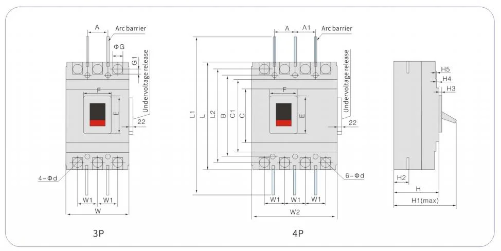 MCCB Circuit Breakers 63A-800A 2p 3p 4p 400V/690V Electric Moulded Case Circuit Breakers