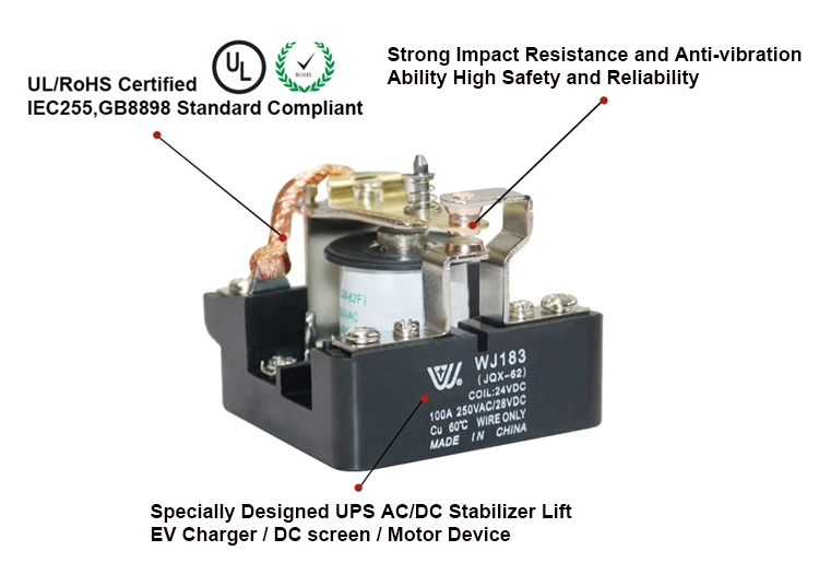 S Relais Jqx Coil Power Relay Jqx62 100A 12V Middle Current Spst Contactor Relay for UPS Distribution Box