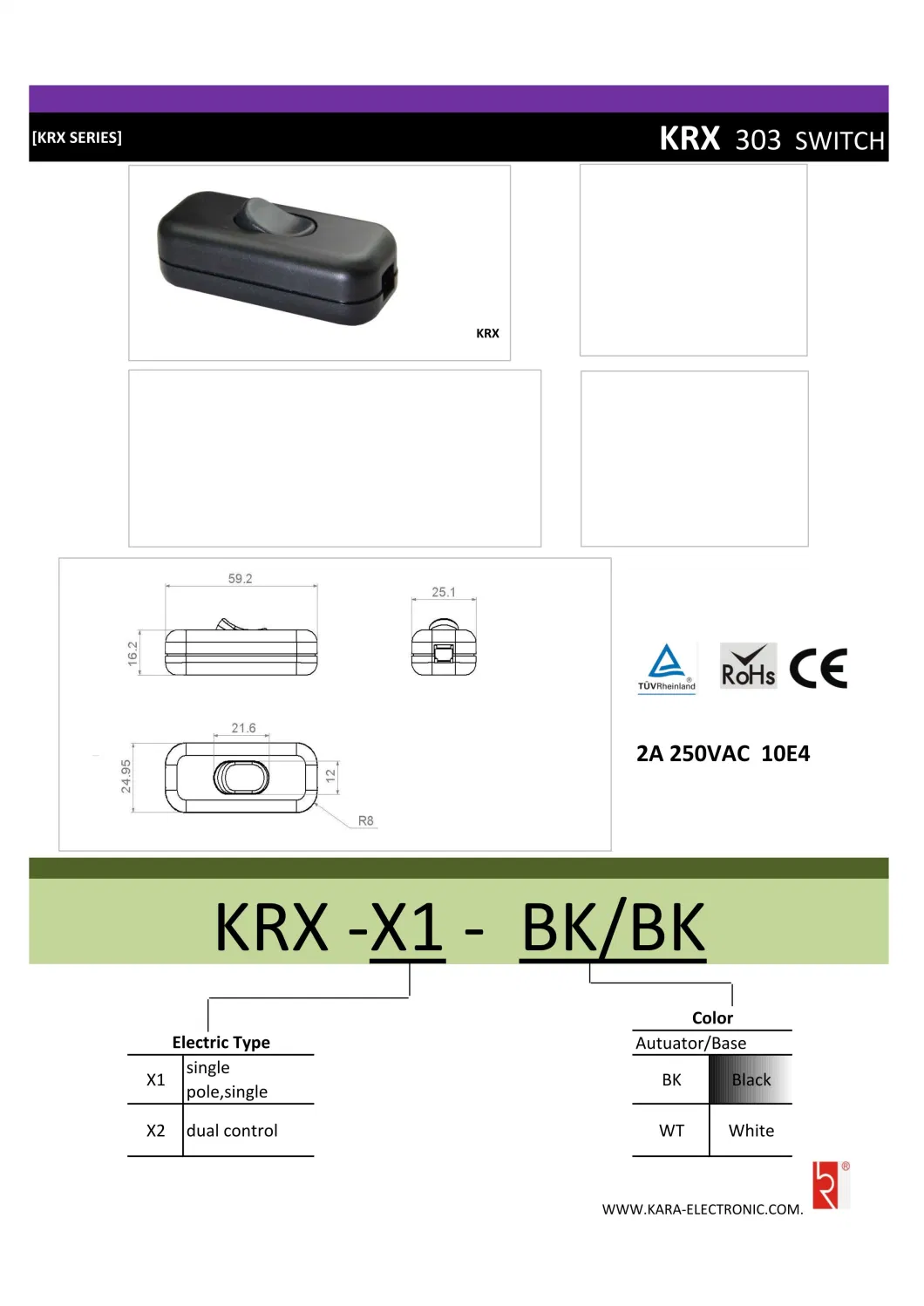 TUV RoHS Us PSE 304 Certified Black One Way Bell Switch Nylon Electrical Press Button in Line Switch