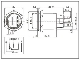 19mm 1no Nc/2no 2nc Resetable Self-Locking High Flat Ring Illuminated Button Switch IP67 Ik10