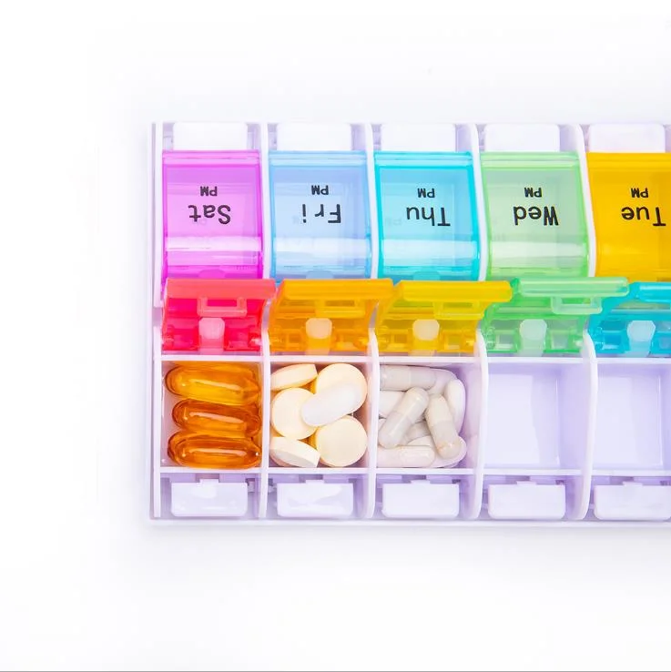 Weekly Daily Plastic Pill Organizer Box with Easy Push Button Pill Container