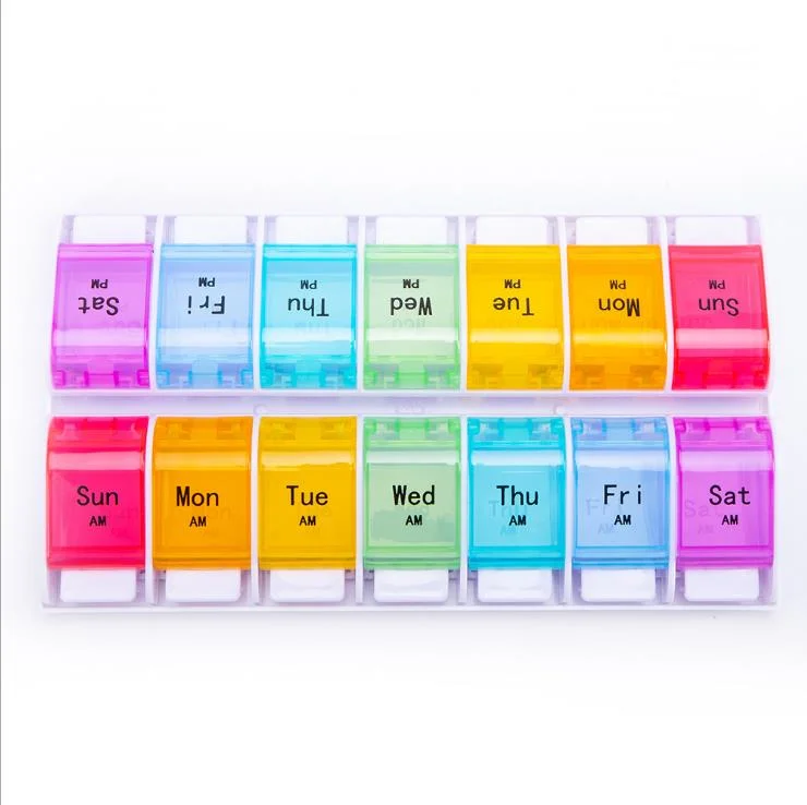 Weekly Daily Plastic Pill Organizer Box with Easy Push Button Pill Container