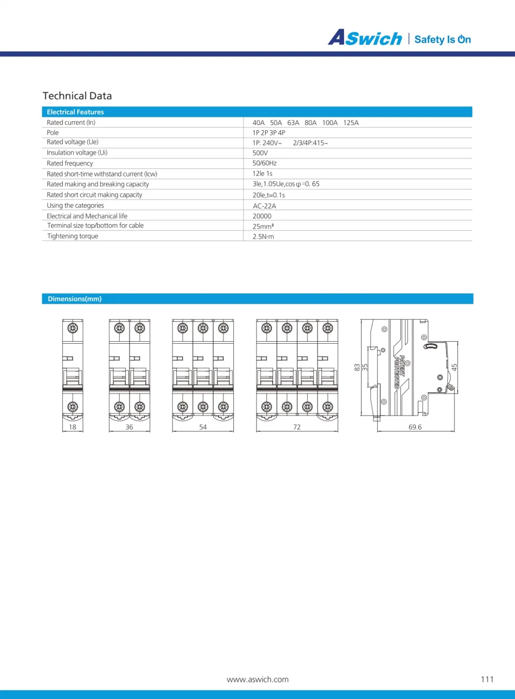 Aswich Factory Wholesales Price Single / Three Phase 125AMP 4pole 415V AC Isolator Switch