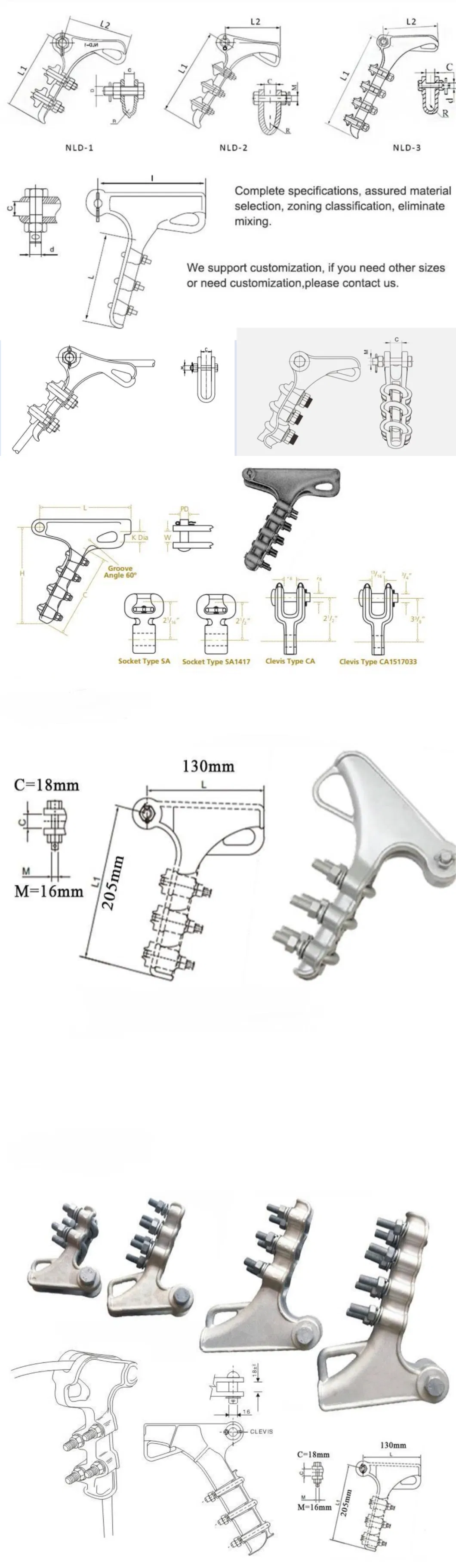 Strain Anchoring Dead End Fiber Cable Tension Clamp with Plastic Pole Line